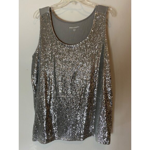Jessica London Womens Sequin Front Tank Top Silver Gray Size 14/16 - Picture 3 of 9